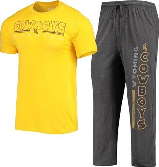 Men's Concepts Sport Heathered Charcoal and Gold Wyoming Cowboys Meter T-shirt and Pants Sleep Set - Heathered Charcoal, Gold