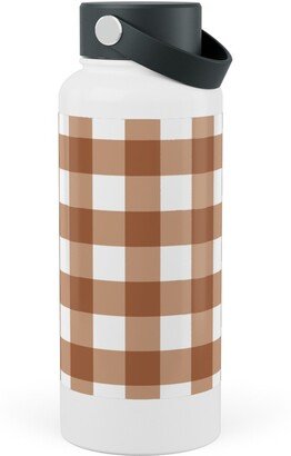 Photo Water Bottles: Gingham Plaid Check Stainless Steel Wide Mouth Water Bottle, 30Oz, Wide Mouth, Brown