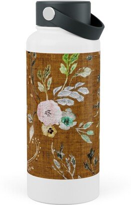 Photo Water Bottles: La Boheme Floral - Russet Stainless Steel Wide Mouth Water Bottle, 30Oz, Wide Mouth, Brown