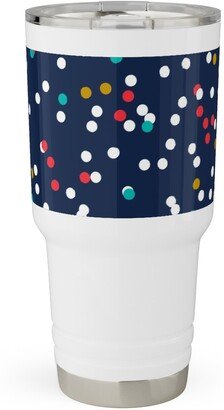 Travel Mugs: Fun-Fetti - Polka Dot - Navy Blue Travel Tumbler, 30Oz, Blue