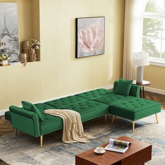 Calnod Modern Velvet Upholstered Reversible Sectional Futon Sofa Bed-AB