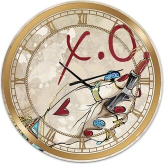 Designart Gypsy Hippy Hand Lipstick Xo Large Cottage Wall Clock - 36 x 36