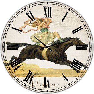 Designart Dream Young Lady On Black Stallion Oversized Cottage Wall Clock - 36 x 36