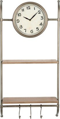 Storied Home Wall Clock with Shelves and Hooks