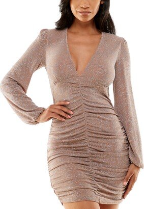 Juniors' Plunge V-Neck Metallic Bodycon Dress