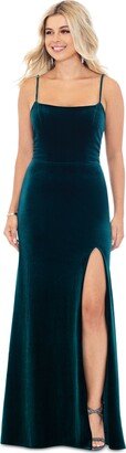 Juniors' Velvet Cutout-Back Gown