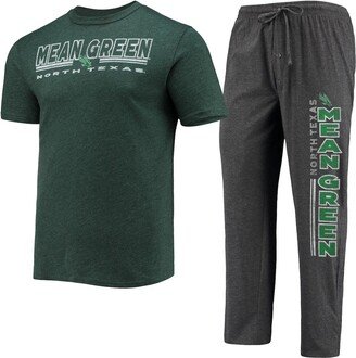 Men's Concepts Sport Heathered Charcoal/Kelly Green North Texas Mean Green Meter T-Shirt & Pants Sleep Set