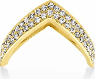 18k Yellow Gold Large Diamond V Ring, Size 6.5