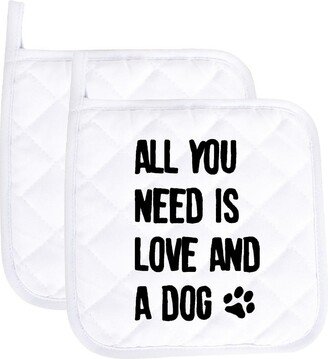 All You Need Is Love & A Dog Funny Potholder Oven Mitts Cute Pair Kitchen Gloves Cooking Baking Grilling Non Slip Cotton