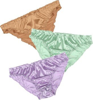 Agnes Orinda Agne Orinda Women' Frill Trim Underwear Brief Hipter Panty Satin Pantie 3 Pack Yellow Purple 1X