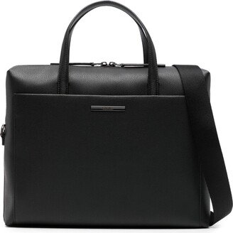 Logo-Plaque Faux-Leather Laptop Bag