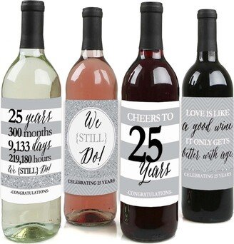 Big Dot Of Happiness We Still Do - 25th Wedding Anniversary Decor - Wine Bottle Label Stickers - 4 Ct