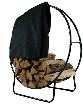 Sunnydaze 40In Tubular Steel Log Hoop And Cover Combo Fireplace Firewood Rack