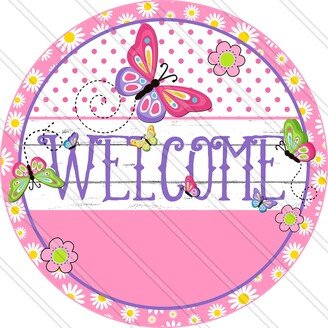 Welcome Sign - Spring Flowers & Butterflies Flower Metal