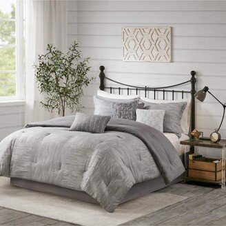 Gracie Mills Polyester Seersucker Printed Pieced 7 Pcs Comforter Set California King Size, Taupe Color,