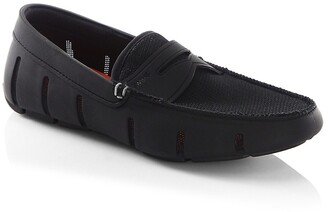 Mesh-Trimmed Penny Loafers