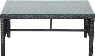 BESTCOSTY Outdoor Patio Coffee Table with Clear Tempered Glass