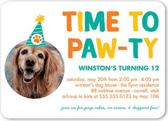 Boy Birthday Invitations: Pawty Time Birthday Invitation, White, 5X7, Matte, Signature Smooth Cardstock, Rounded