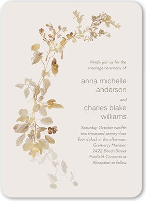 Wedding Invitations: Golden Grace Wedding Invitation, Gray, 5X7, Matte, Signature Smooth Cardstock, Rounded