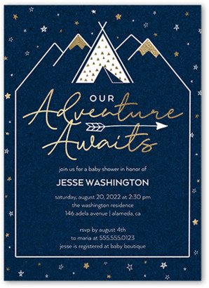 Baby Shower Invitations: Awaiting Adventure Baby Shower Invitation, Blue, 5X7, Standard Smooth Cardstock, Square