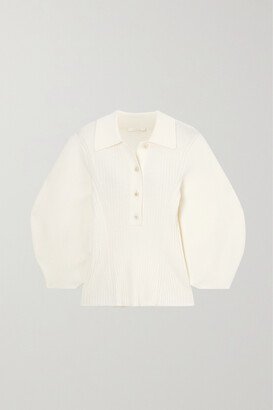 Ribbed Wool Polo Shirt - White