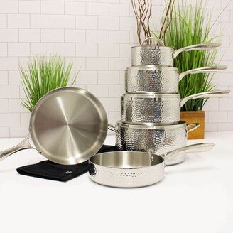 Vintage Tri-Ply 18/10 Stainless Steeel 10Pc Cookware Set, Hammered