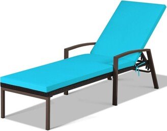 Patio Rattan Lounge Chaise Recliner with Back Adjustable Cushioned - Turquoise - 76