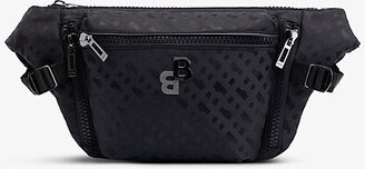 Mens Black Business Logo-embroidered Monogram-pattern Woven Belt bag