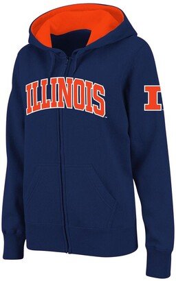 Women's Stadium Athletic Navy Illinois Fighting Illini Arched Name Full-Zip Hoodie