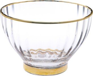 Set of 4 Straight Line Textured Dessert Bowls with Vivid Gold Tone Rim and Base