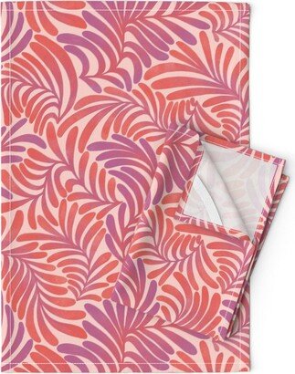 Bright Palm Leaf Tea Towels | Set Of 2 - Coral Leaves By Graf Katz Tropical Island Summer Beach Linen Cotton Spoonflower