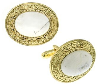 Jewelry 14K Gold Plated Semi-Precious Howlite Oval Cufflinks