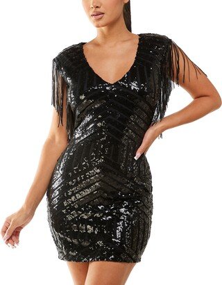 Juniors' Fringe-Trim Sequin Mesh Dress