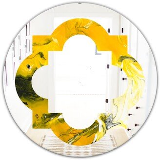 Designart 'Marbled Yellow 2' Printed Modern Round or Oval Wall Mirror - Quatrefoil