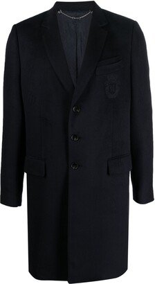 Embroidered-Crest Single-Breasted Coat