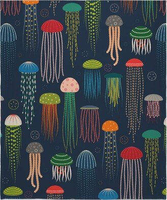 Fleece Photo Blankets: Just Jellies - Multi On Navy Blanket, Plush Fleece, 50X60, Multicolor