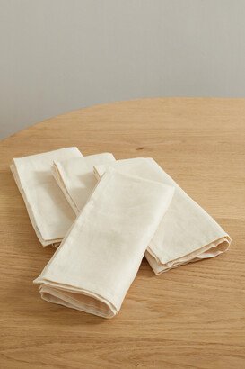 Set Of Four Washed Linen-sateen Napkins - White