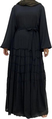 Generic Vintage Muslim Hijab Dress Women Turkish Arabic Long Abaya Plus Size Long Sleeve Caftan Dress Black XXL