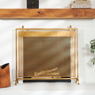 Studio 350 Copper Metal Suspended Grid Style Netting Single Panel Fireplace Screen with Bolted Detailing