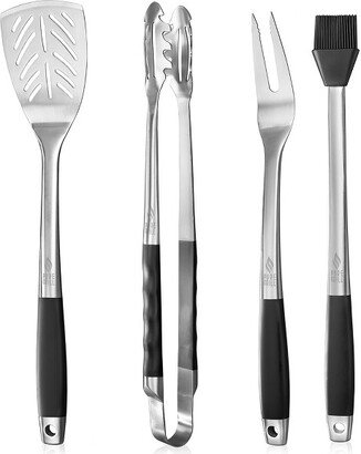 Pure Grill 4-Piece Stainless Steel BBQ Tool Utensil Set with Meat Fork, Spatula, Tongs, and Basting Brush