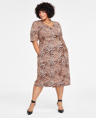 Plus Size Animal-Print Wrap Dress, Created for Macy's