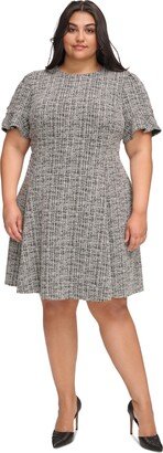 Plus Size Flounce-Sleeve Fit & Flare Dress - Black/Cream