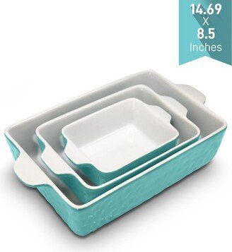 3Pcs. Nonstick Bakeware PFOA PFOS PTFE Tray Set w/Odor-Free Ceramic, 446°F Oven Microwave/Dishwasher Safe Rectangular Baking Pan, Aqua