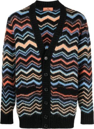 Zigzag-Woven Ribbed Cardigan