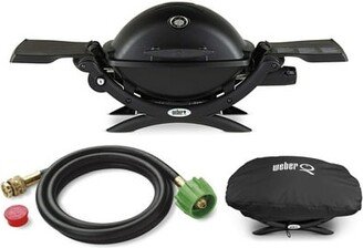 Q1200 Liquid Propane Grill (Black) With Adapter Hose And Grill Cover