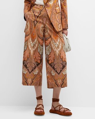 Laura Cropped Wide-Leg Paisley-Print Pants