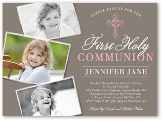 First Communion Invitations: Communion Cross Girl Communion Invitation, Brown, Matte, Signature Smooth Cardstock, Square