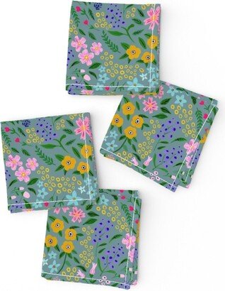 Bright Florals Cocktail Napkins | Set Of 4 - Flower Daze By Bloomwilddesign Tiny Scale Flowers Ditsy Print Cloth Spoonflower