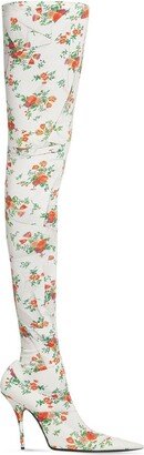 Floral-Print Thigh-Length Boots