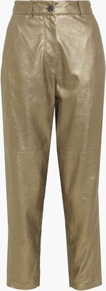 Metallic textured-leather tapered pants